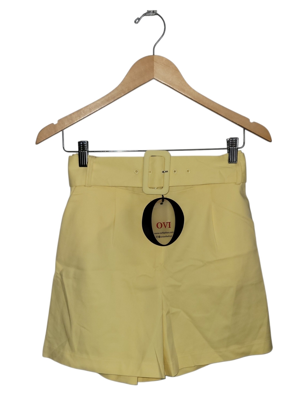 Ovi High-Waist Belted Pale Yellow Women's Shorts
